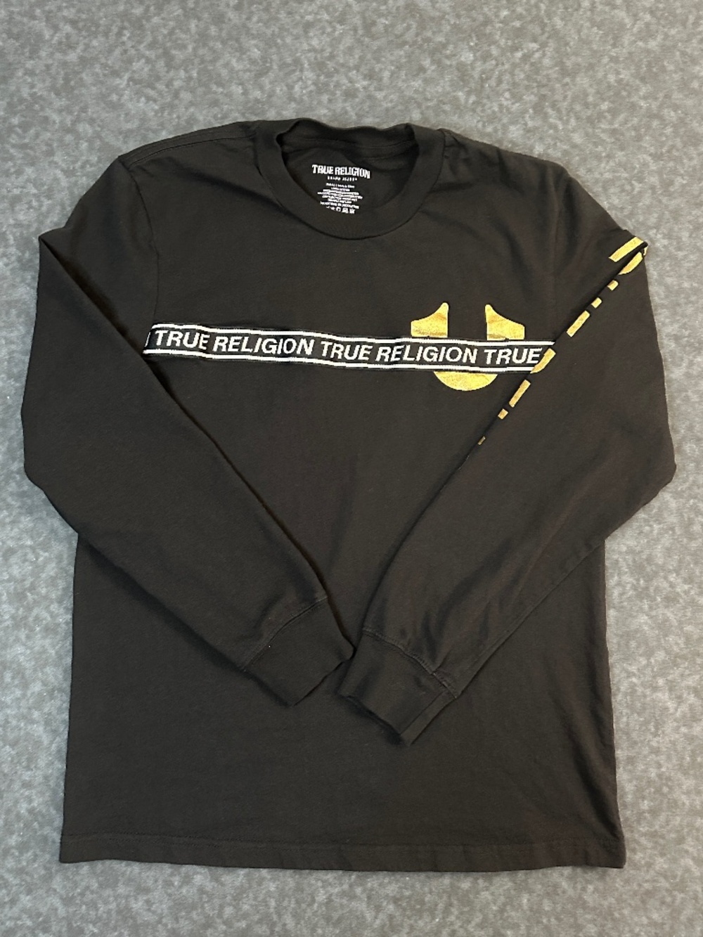 True Religion Long Sleeve Black and Gold T Shirt Size Small